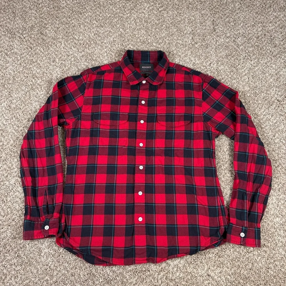 Bonobos Shirt Mens XL Red Black Plaid Flannel Button Up Long Sleeve Slim Fit - Picture 3 of 13